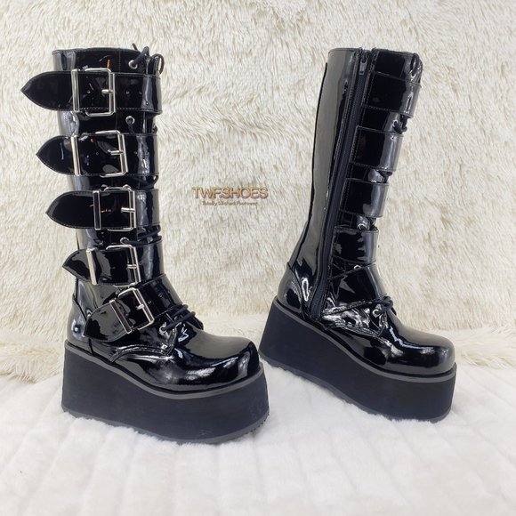 Brand New Trashville 518 Platform Goth Mens Knee Boots Patent